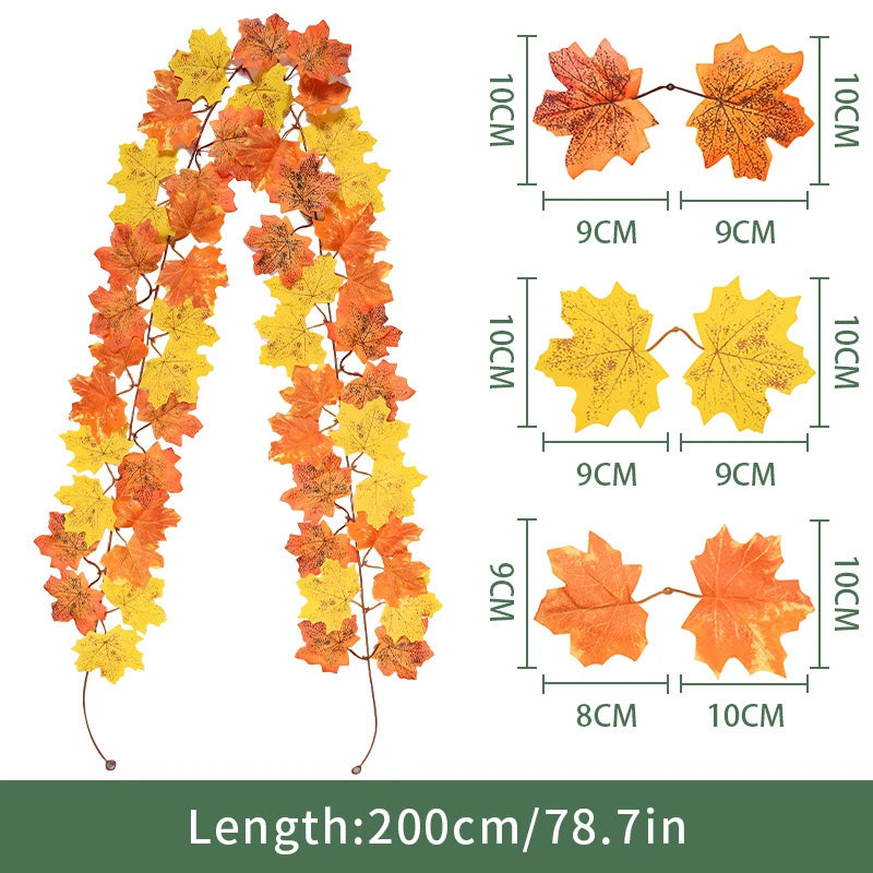 Artificial Maple Leaf Garland Rattan Fake Fallen Leaves Vine  Thanksgiving Halloween Wedding Festival Atmosphere Autumn Decor