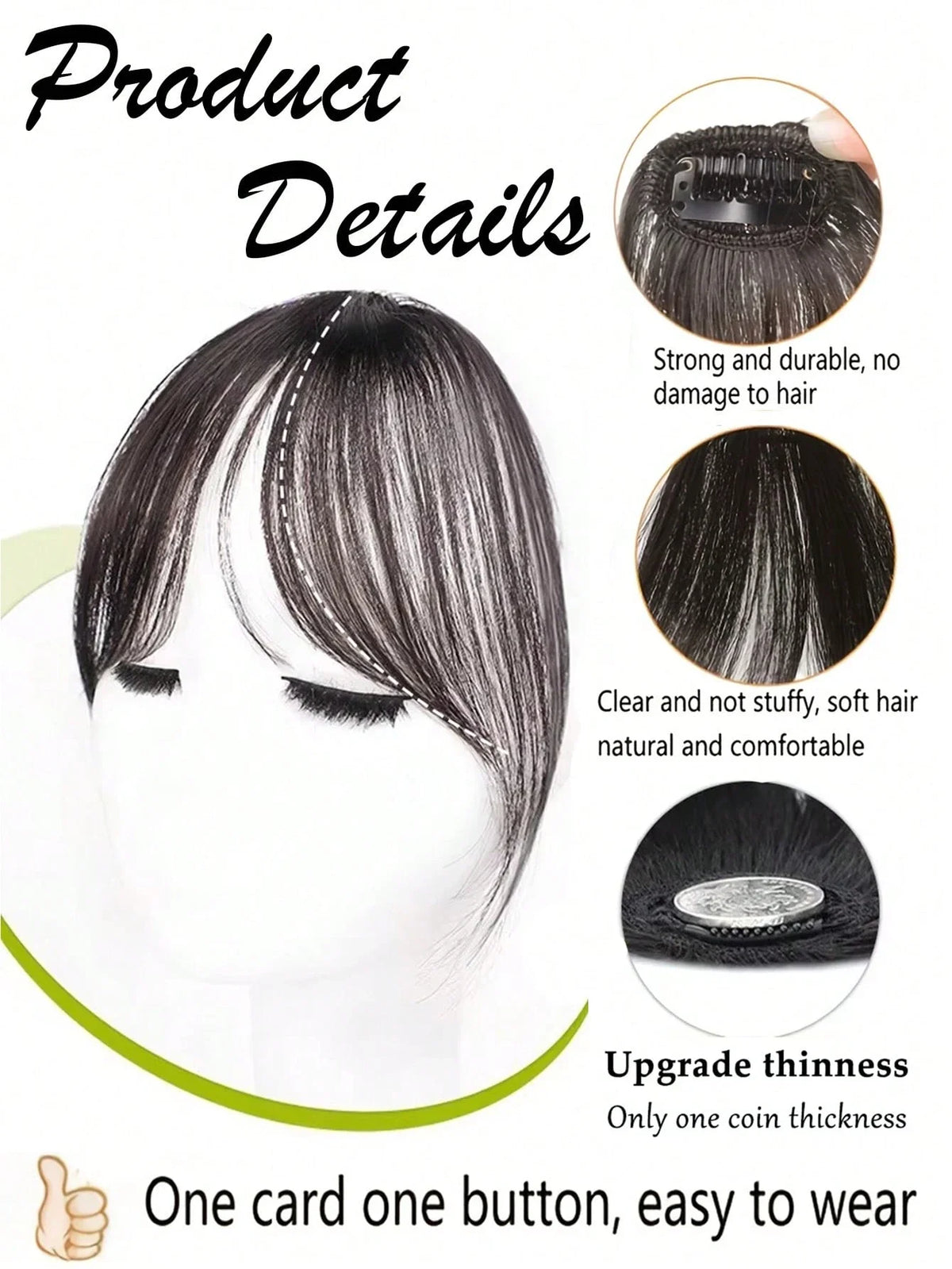 Synthesis Wig Middle-Part Bangs Hair Extensions Clip In Forehead Natural Seamless French Oblique Bangs Eight-Character Bangs