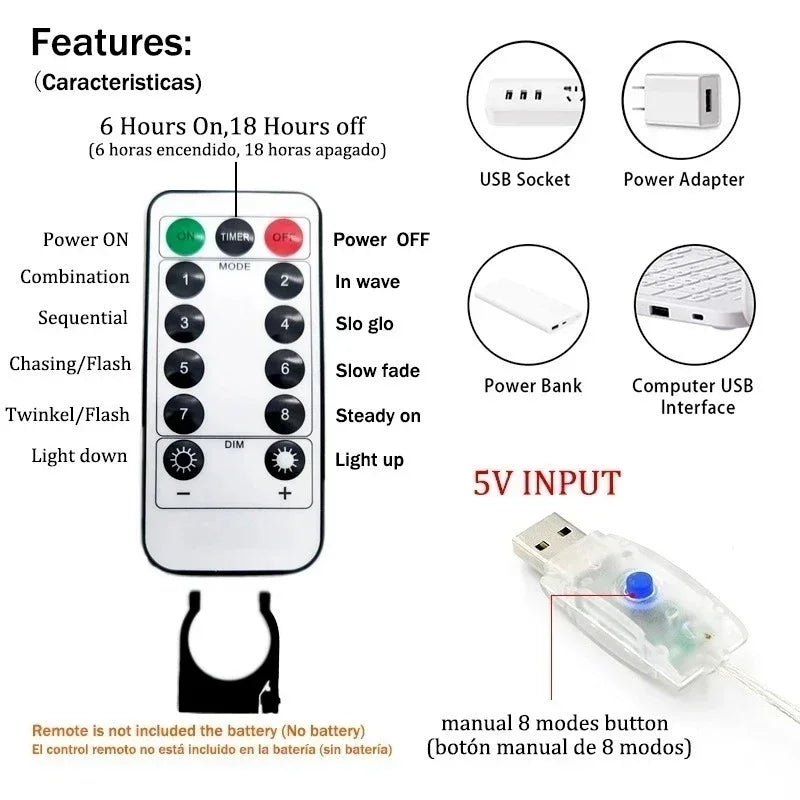 Curtain Lights 300/600LED Dimmable Fairy Lights with Remote and Timer 8 Modes USB Powered String Lights for Room Wall Party Xmas