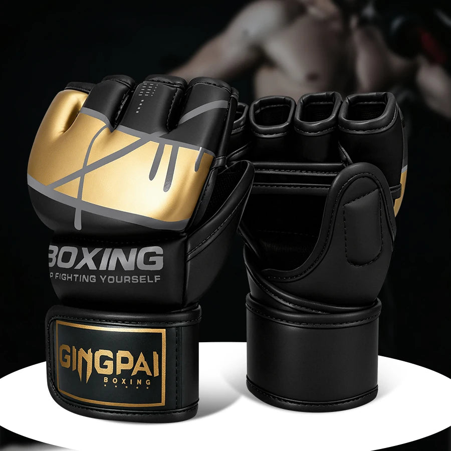 Half Finger Boxing Gloves PU Leather MMA Fighting Kick Boxing Gloves Karate Muay Thai Training Workout Gloves Men