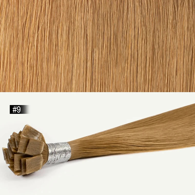 Straight Hair Flat Tip Hair Extensions K Tip Natural 100% Human Hair Fusion Extensions Set Keratin Prebonded Capsule Blonde Colo