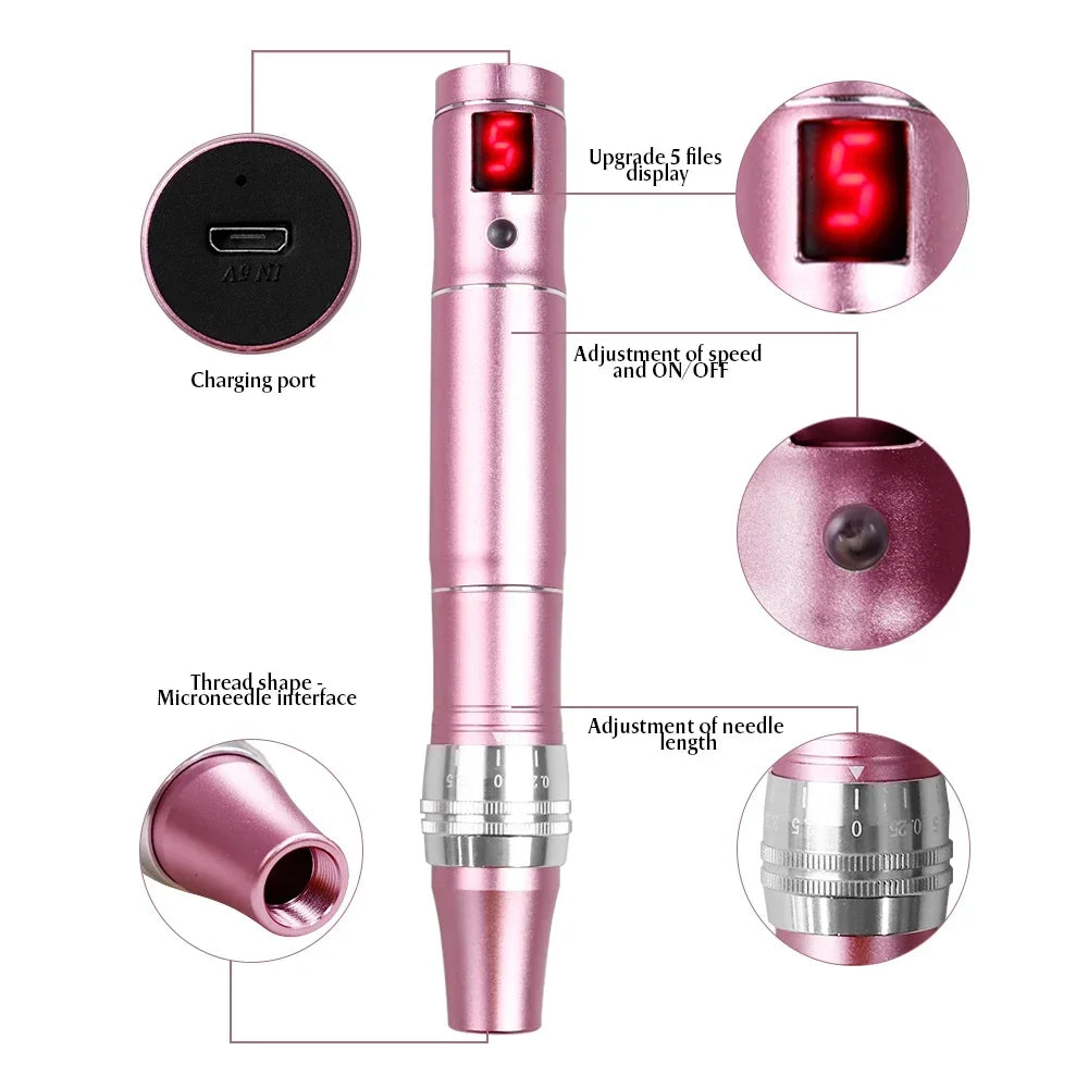 Multi-function Microneedling Derma Pen Wireless Electric Skin Care Beauty Tools Kit Cartridges Needles Nano Micro Needle Device