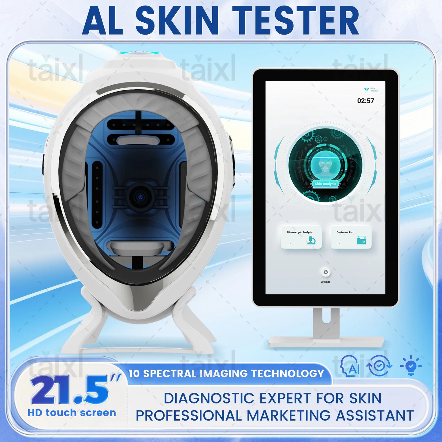 AI Skin Analyzer Machine 20 Indicators Deca Spectral Full Face HD Camera 3 Modes Micro Moisture Meter Beauty Salon Spa Care Tool