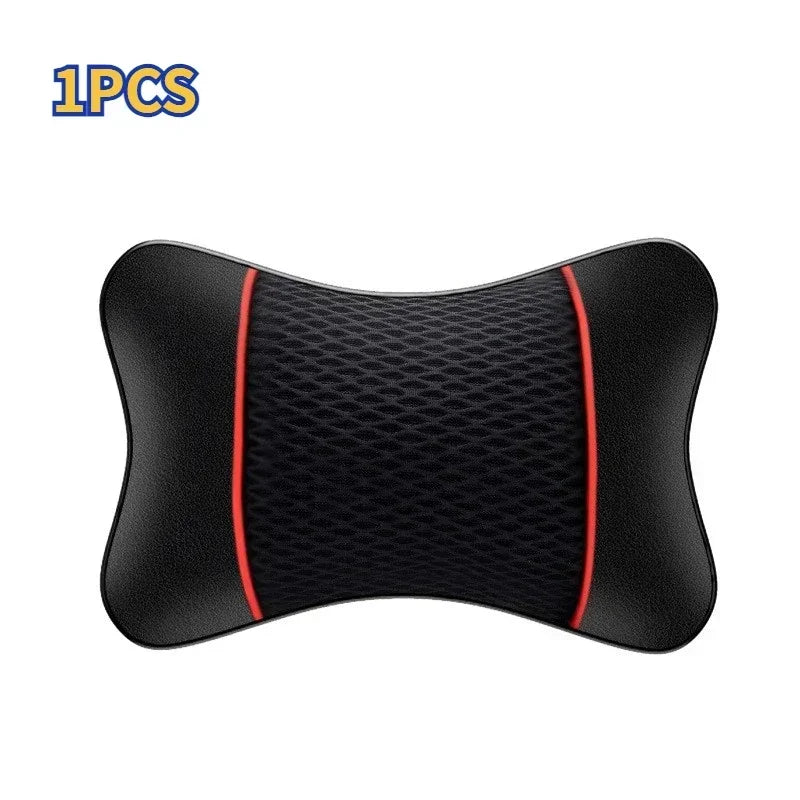 Leather Knitted Car Pillows Headrest Neck Rest Cushion Head Support Seat Accessories Auto Black Safety Pillow Universal Decor