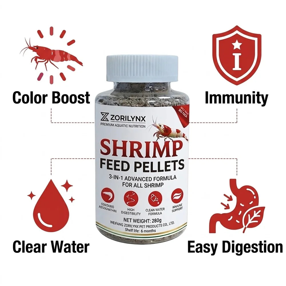 Nutritious Shrimp Feed Sinking Pellets High Protein Calcium Rich Food for Crystal Red Cherry Shrimp Aquarium Tank ZORILYNX