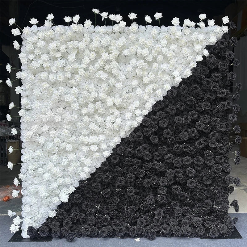 Luxur white Rose Roll Up Cloth 5D Flower Wall Arrangement Wedding Backdrop Decor Hanging Curtain Green Plants Wall Party Props