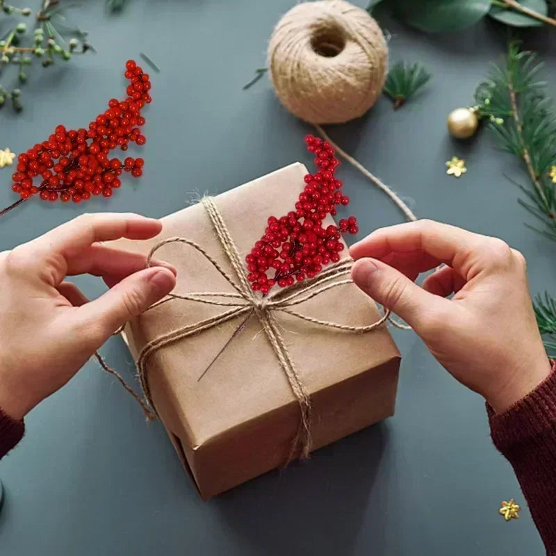 Artificial Berries Christmas Decoration Red Berry Branches for Xmas Tree Party Home Table Ornaments Red Fruit Wreath DIY Gift