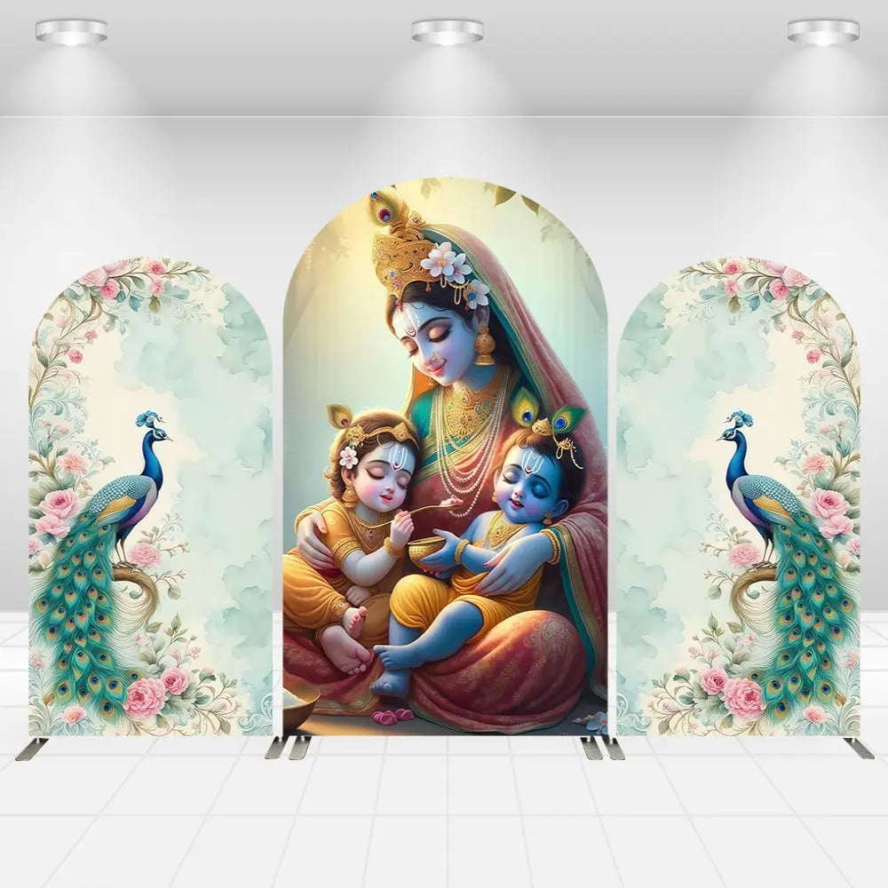 2-Sided India Style Peacock Floral Wedding Birthday Party Arch Wall Backdrop Cover Birthday Party Baby Shower Photo Background