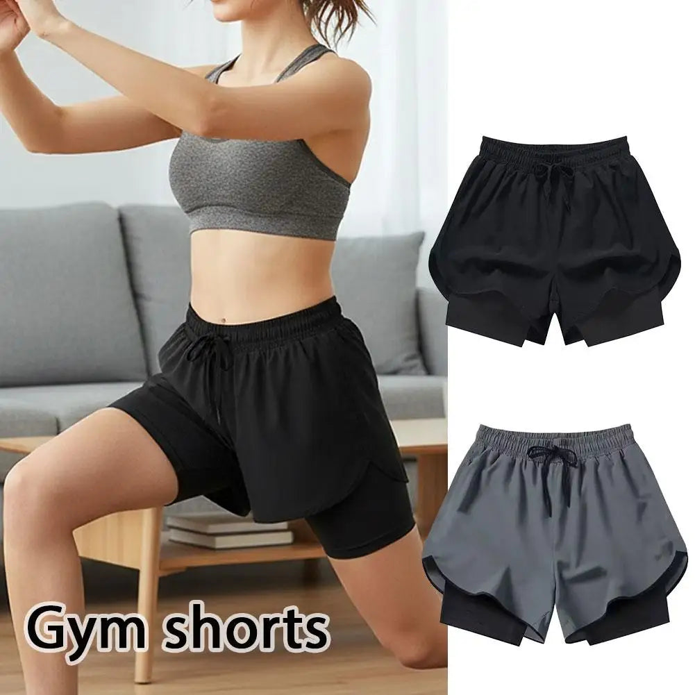 Women's Gym Workout Running 2 in 1 Shorts Summer Athletic Quick Dry Dual-Layered Shorts with Phone Pocket Towel Loop Activewear