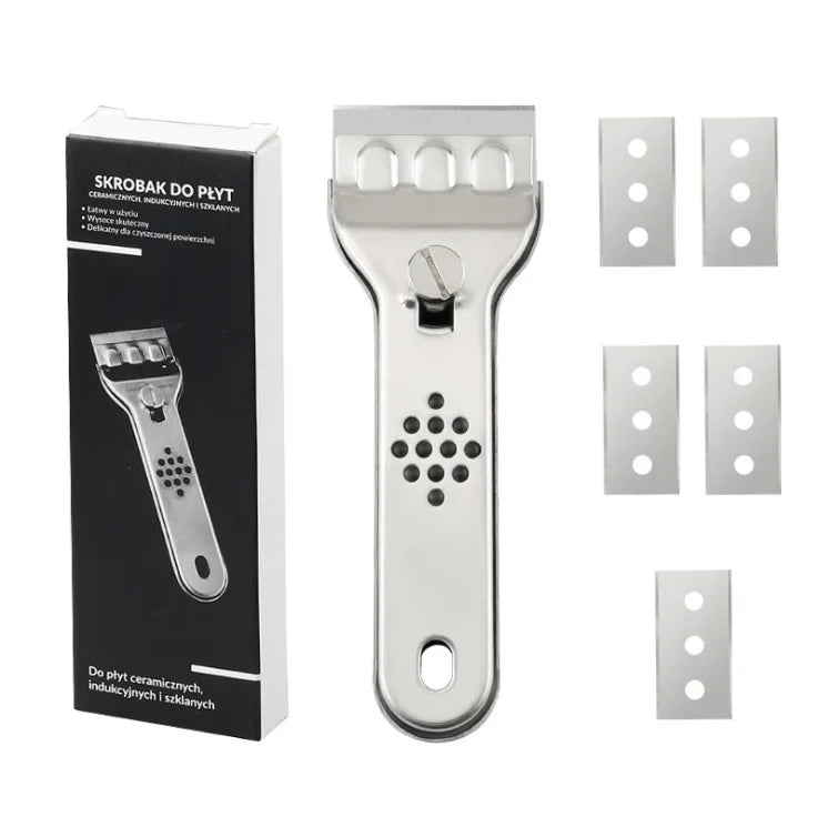 Stainless Steel Hob Scraper Kitchen Glass&Ceramic Scraper with Replacement Blades Wall Floor Window Cleaning Scraper Tools