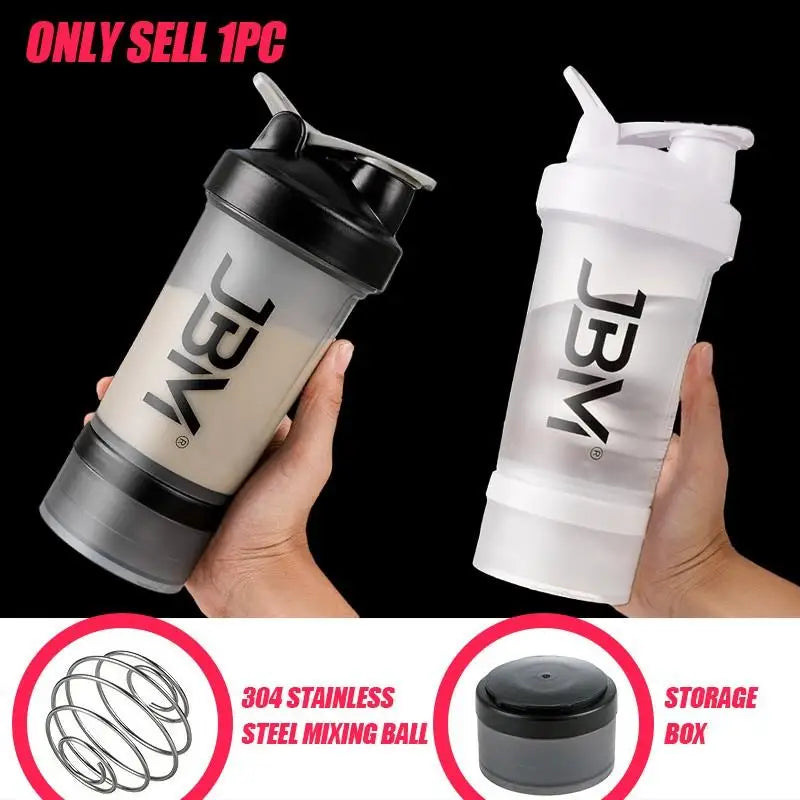 Sports Protein Shaker Cup With Powder Storage Box, Stainless Mix Ball For Coffee Milk Cocoa Powder, Fitness Accessory