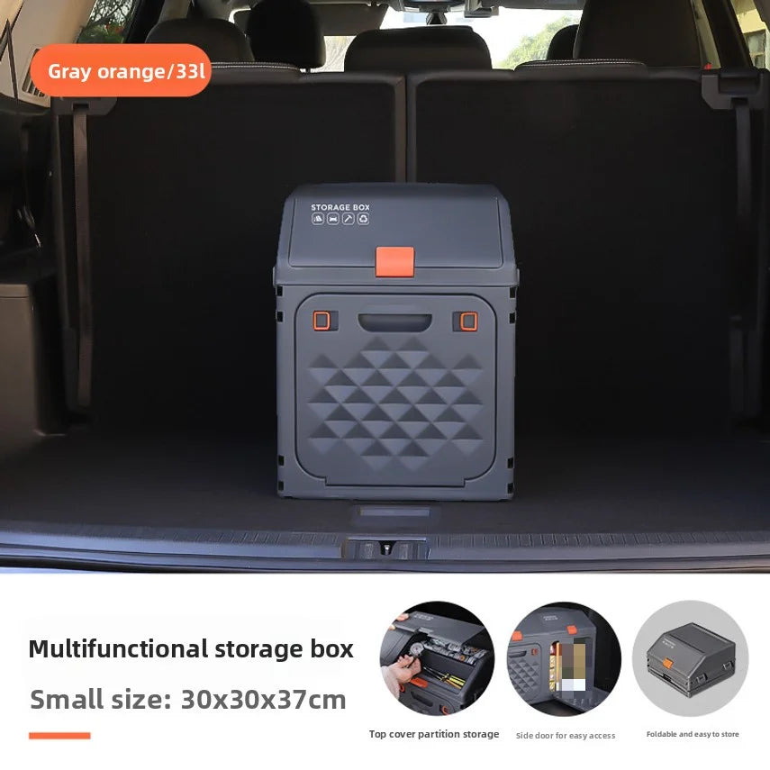 Car Trunk Storage Box, Vehicle Tail Box Organizer, Outdoor Camping Foldable Miscellaneous Box With Layered Shoe Compartment