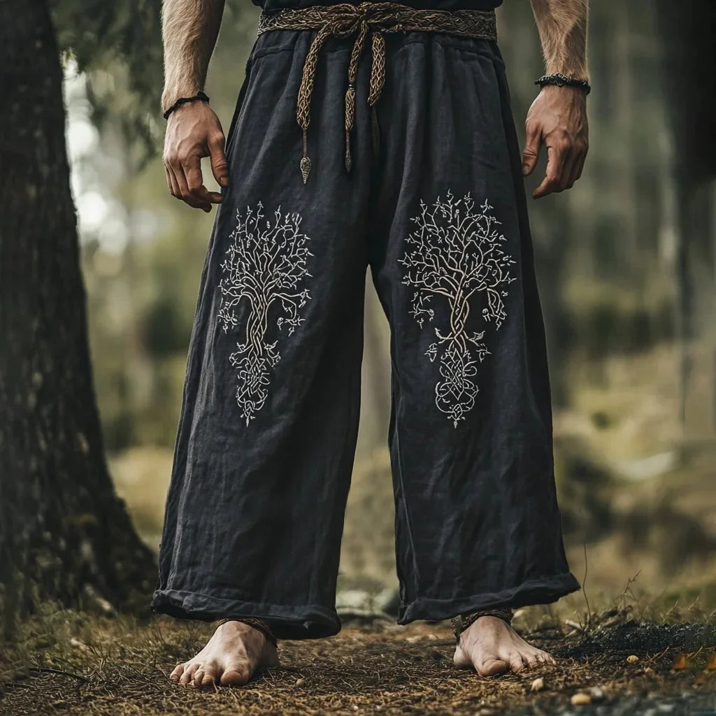 Men's Viking Retro Nordic Tree of Life and Raven 3D Printed Casual Straight-Leg Summer Beach Pants. S-5XL
