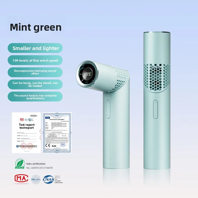 Lipstick handheld fan, high-speed neck-hanging, desktop folding, lifting, portable, mini USB digital display, travel fan