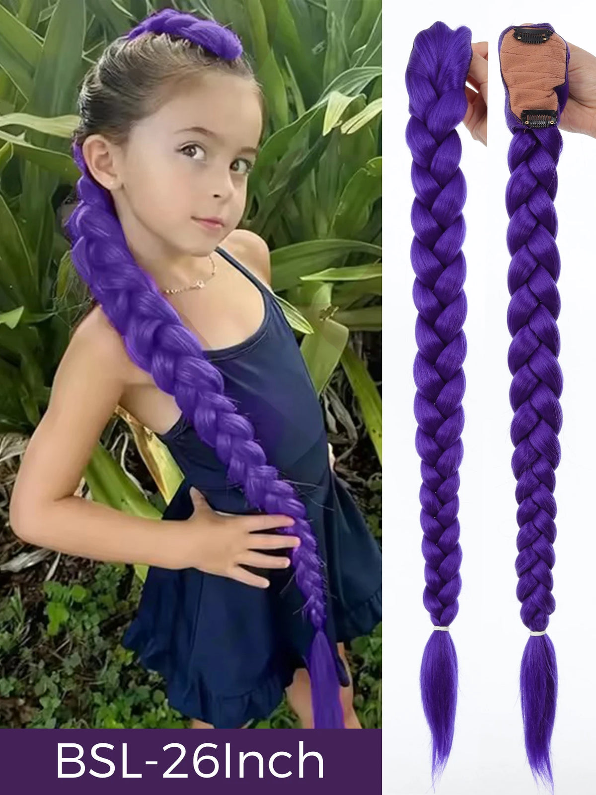 32inch Braided Purple Hair Ponytail with Tinsel Hair Wig Super Extensions Shiny Tinsel Hair for Kids Christmas Cosplay Rumi Hair