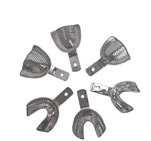 Stainless Steel Edentulous Dental Trays, Perforated Impression Trays, Non-Occlusal Trays, 4 Sizes