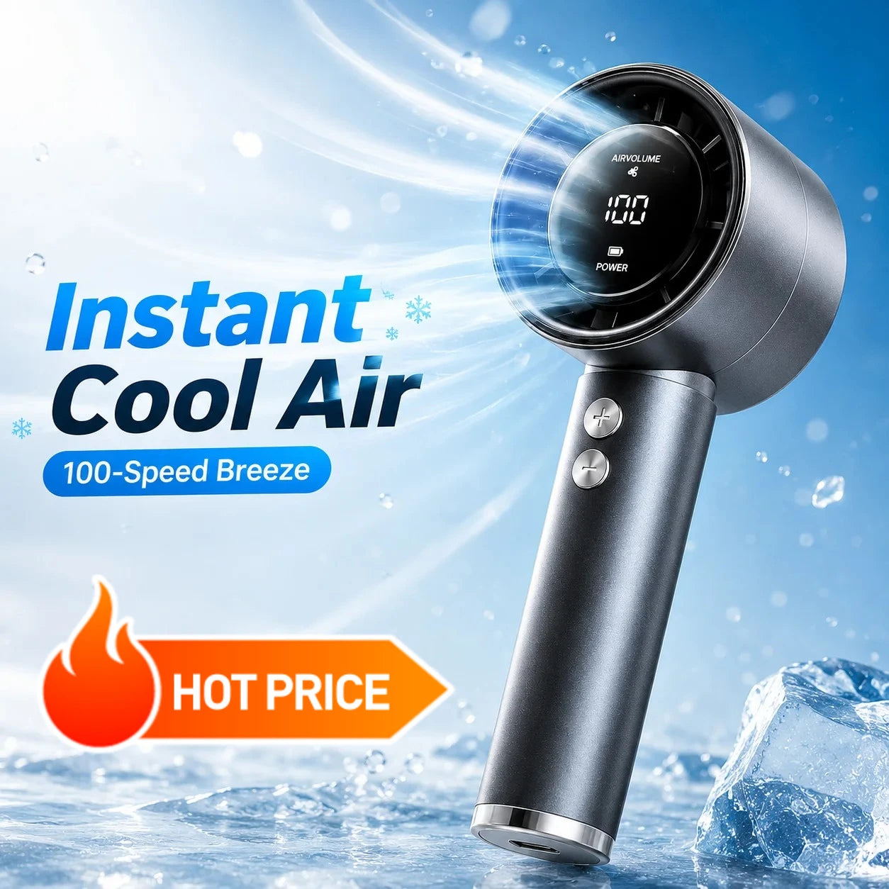 Fan Handheld Portable Mini Air Cooler LED Display USB Rechargeable 5 Speeds Adjustable Efficient Cooling Quiet for Outdoor