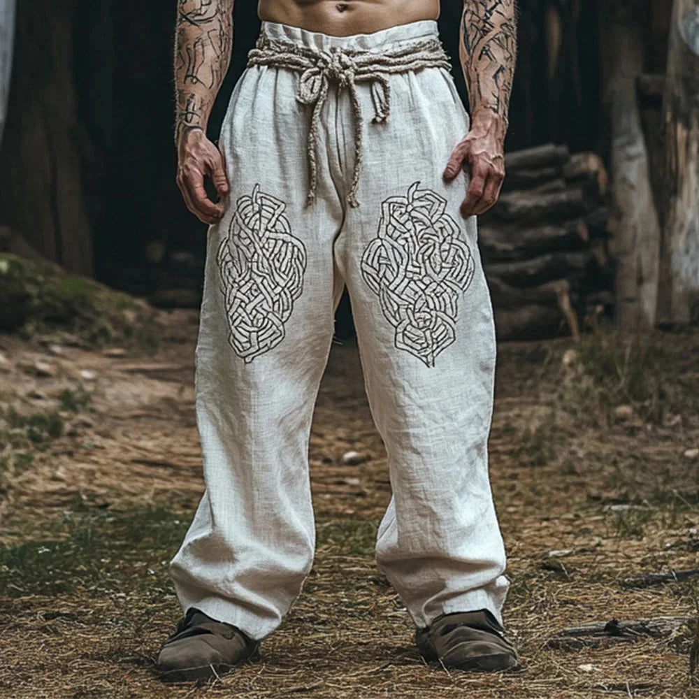 Men's Viking Retro Nordic Tree of Life and Raven 3D Printed Casual Straight-Leg Summer Beach Pants. S-5XL