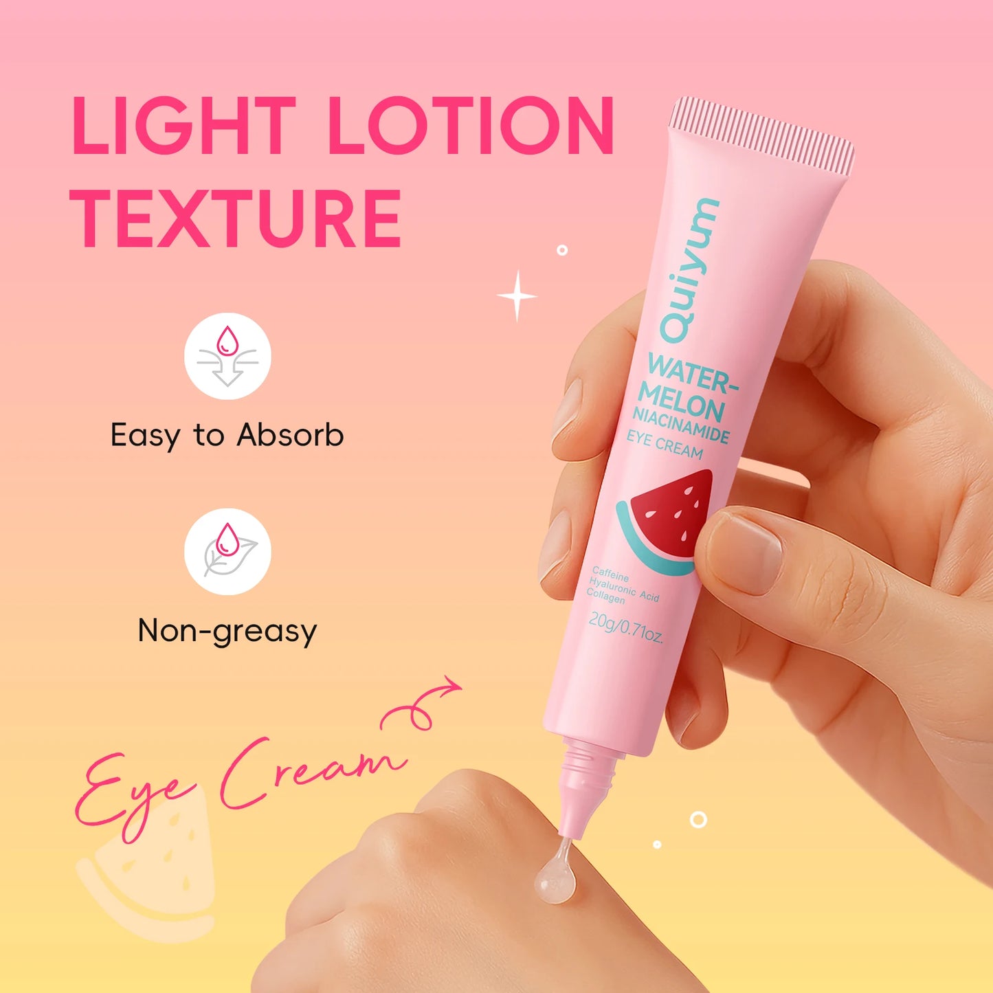 Quiyum Watermelon Niacinamide Eye Cream 20g High Moisture Radiant Glow with Caffeine & Hyaluronic Acid