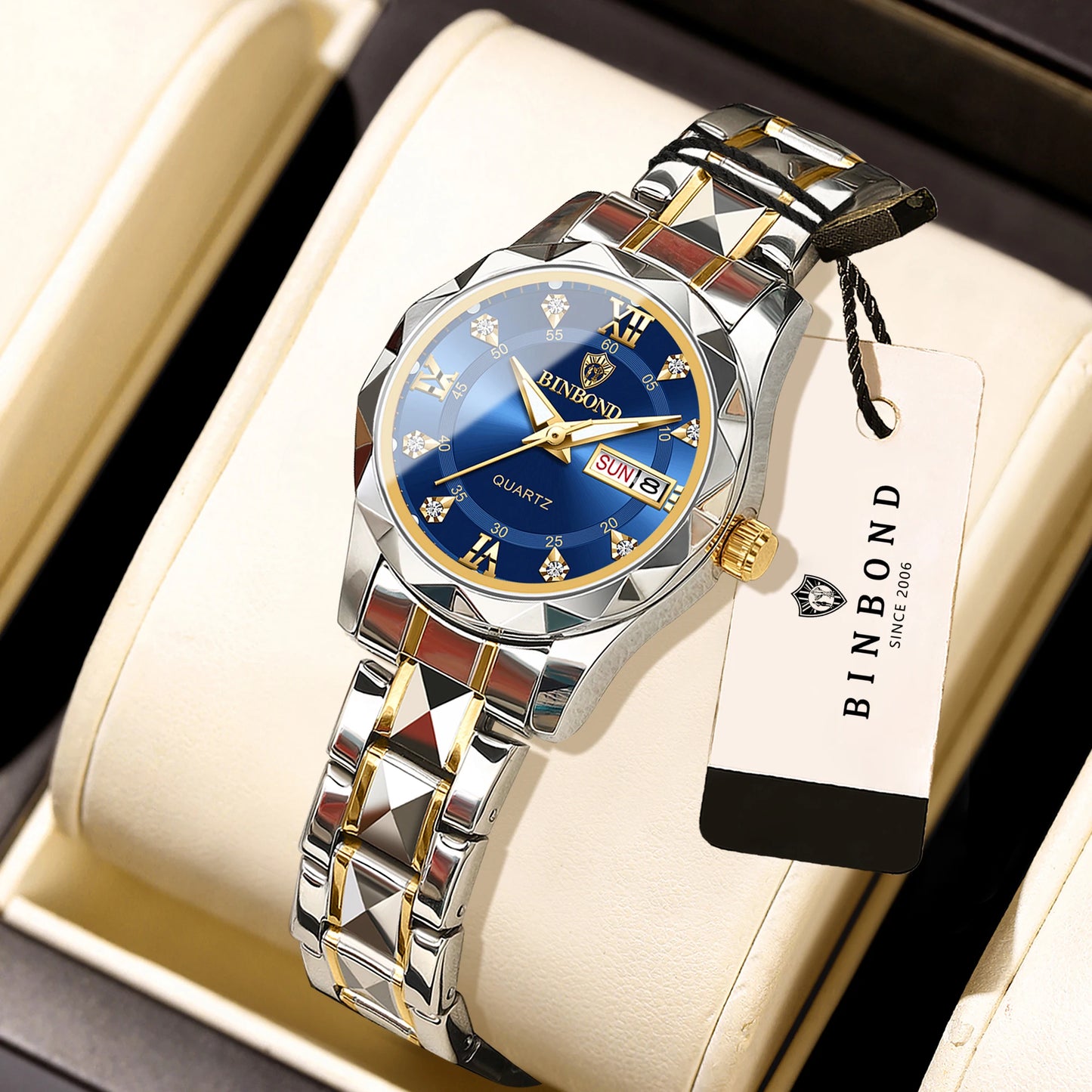 BINBOND Ladies Reloj Sturdy Quartz Watches For Women Luxury Luminous Waterproof Accurate Auto Date Week Display Women's Watch