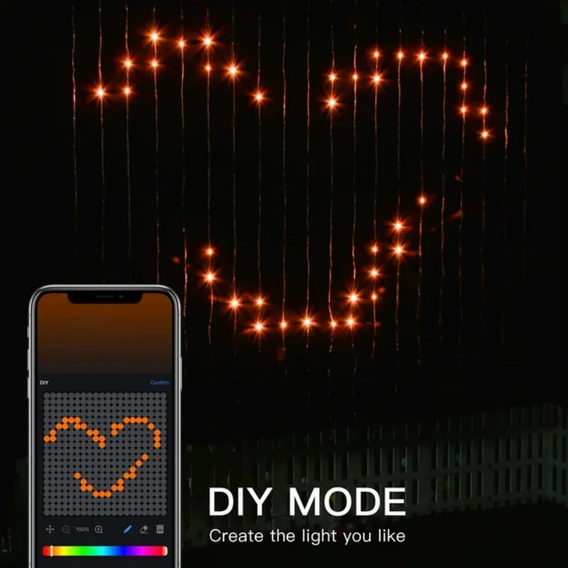 2*2M/3*3M 400LED Smart Curtain Lights Home APP Control Music Mode IP65 Waterproof Outdoor Christmas Decor