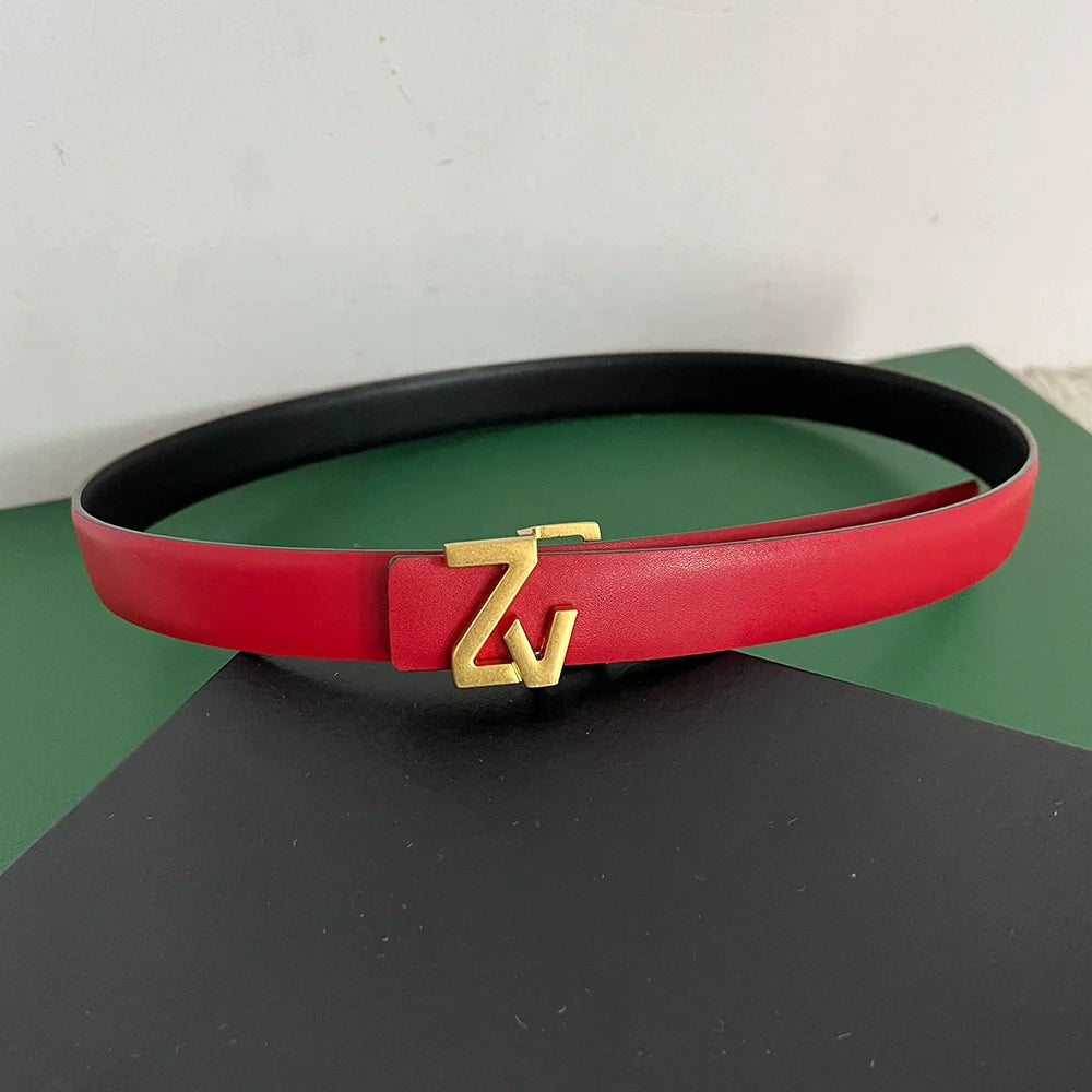 Luxury thin 25mm Reversible Leather Brand Belt Women Design Lady Girl Belt for women Waist Belt Chic Dress Party Belt for jeans