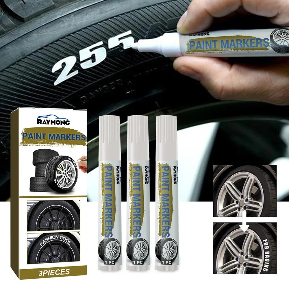 3 White Tire Paint Markers Waterproof and Permanent Car Tire Lettering Pens Suitable for Rubber Metal Glass Plastic DIY creation