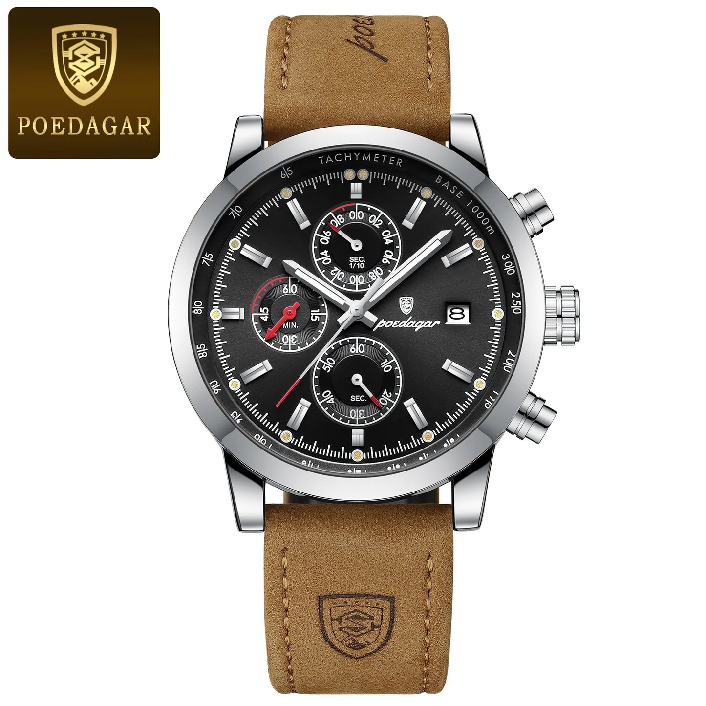 POEDAGAR Luxury Trendy Man Watch Date Waterproof Luminous Chronograph Men Watch Sports Male Stylish Leather Men's Quartz Watches
