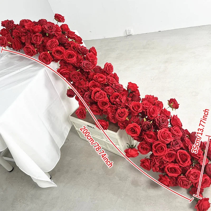 2m red rose Artificial Green Plants Flower Row Runner Wedding Backdrop center Flower ball Decor Floral Wall Party showcase Props