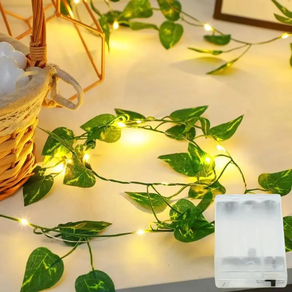 Christmas Battery Powered 2M-10M LED Ivy Fairy Lights Artificial Green Leaf String for Home Wedding Wreath Decor
