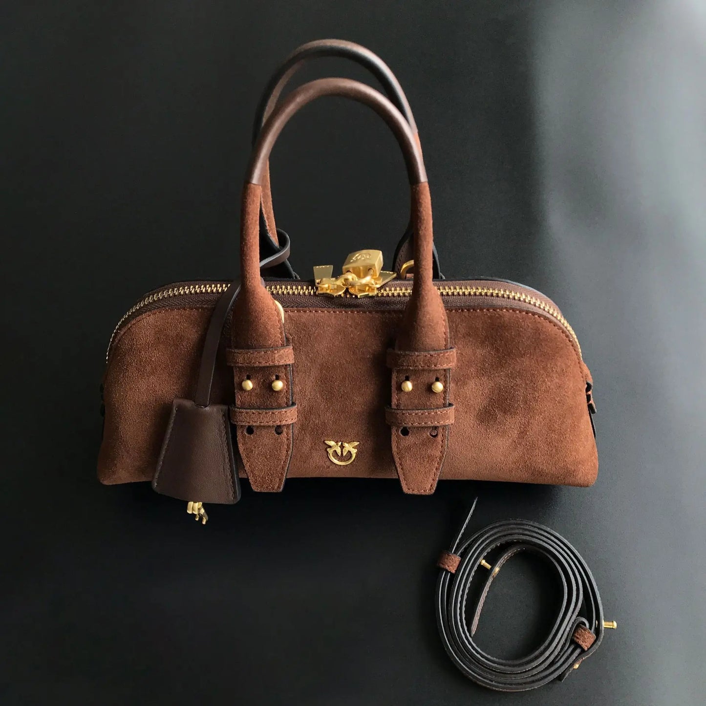 2026 Luxury Pinko‑Inspired Swallow Bowling Bag Top Grain Leather Women’s Minimalist High Quality Handbag