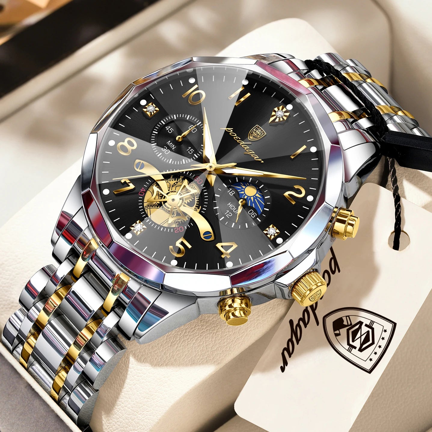 POEDAGAR Luxury High Quality Man Wristwatch Chronograph Stainless Steel Quartz Men's Watches Waterproof Luminous Men Clock Reloj
