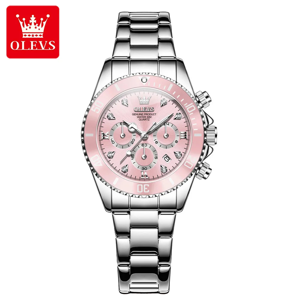 OLEVS Women’s Watch Elegant Luxury Original Quartz Watch Zircon Scale Waterproof Luminous Chronograph Date Ladies Watch 5632