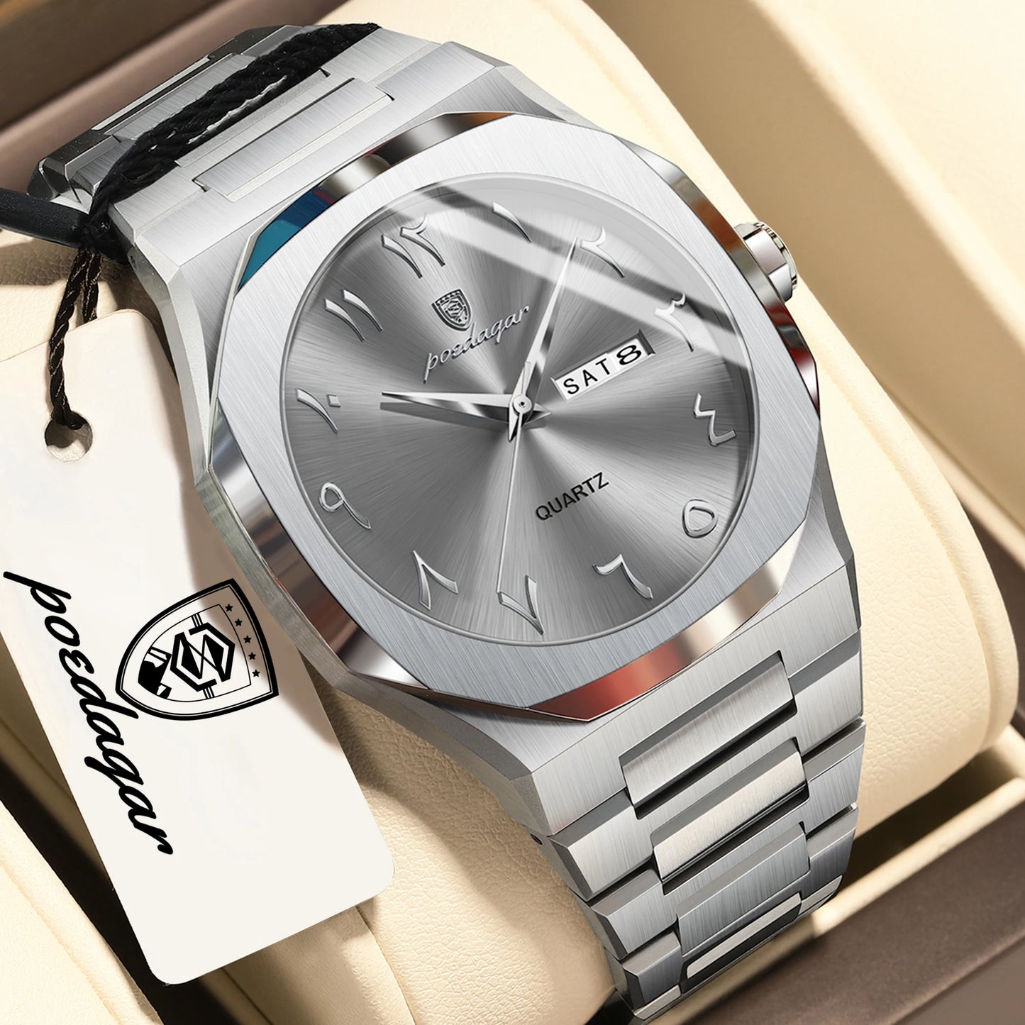 POEDAGAR Fashion Luxury Men's Quartz Watch Waterproof Stainless Steel Male Watch Week Date Business Watches For Men Reloj Hombre