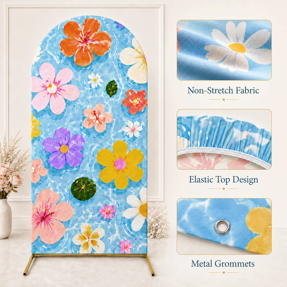 Blue Rose Princess Arch Backdrop Cover Party Backdrop Fabric Cover Birthday Party Baby Shower  Photo Wall Background Decoration