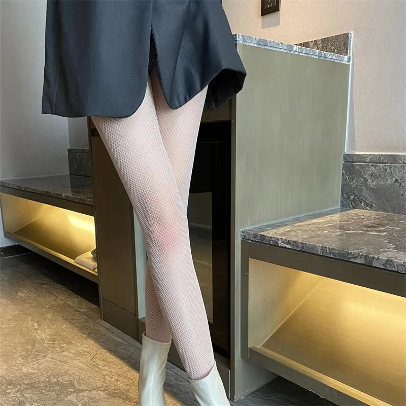 Gothic Tights Women Leggings Lolita Hollowed Out Mesh Stockings Japanese Bottomed Lace Pantyhose Floral Rattan Black Stocking