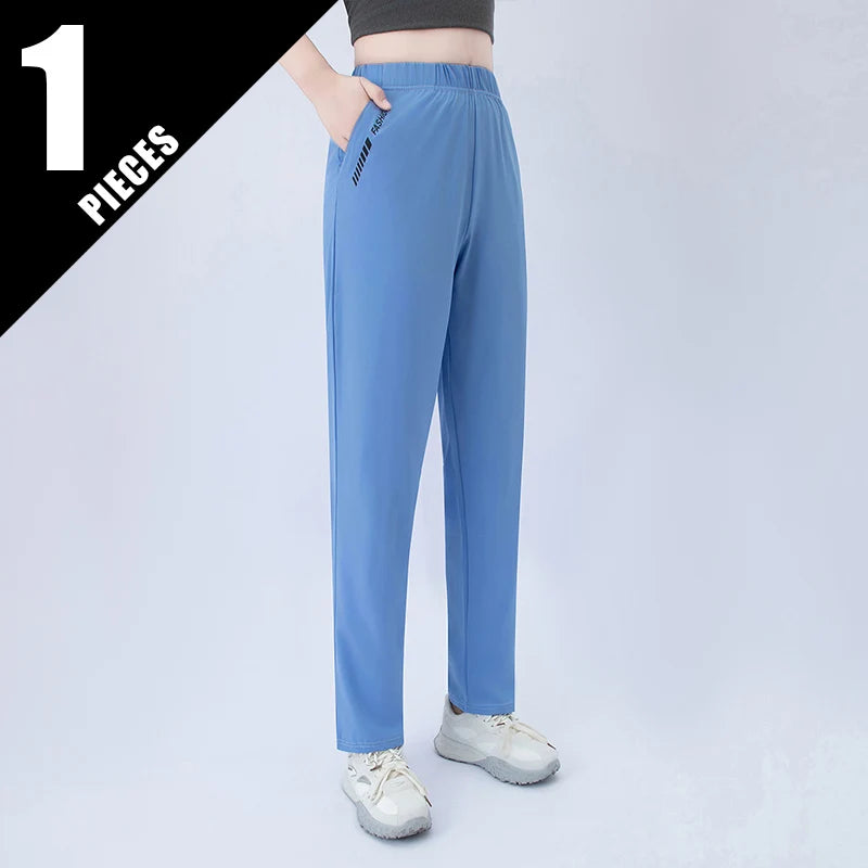 1/3 Piece Set Summer Women's Letter Printed Pocket Casual Pants, Comfortable Plus Size Youth Student Sports Running Harem Pants