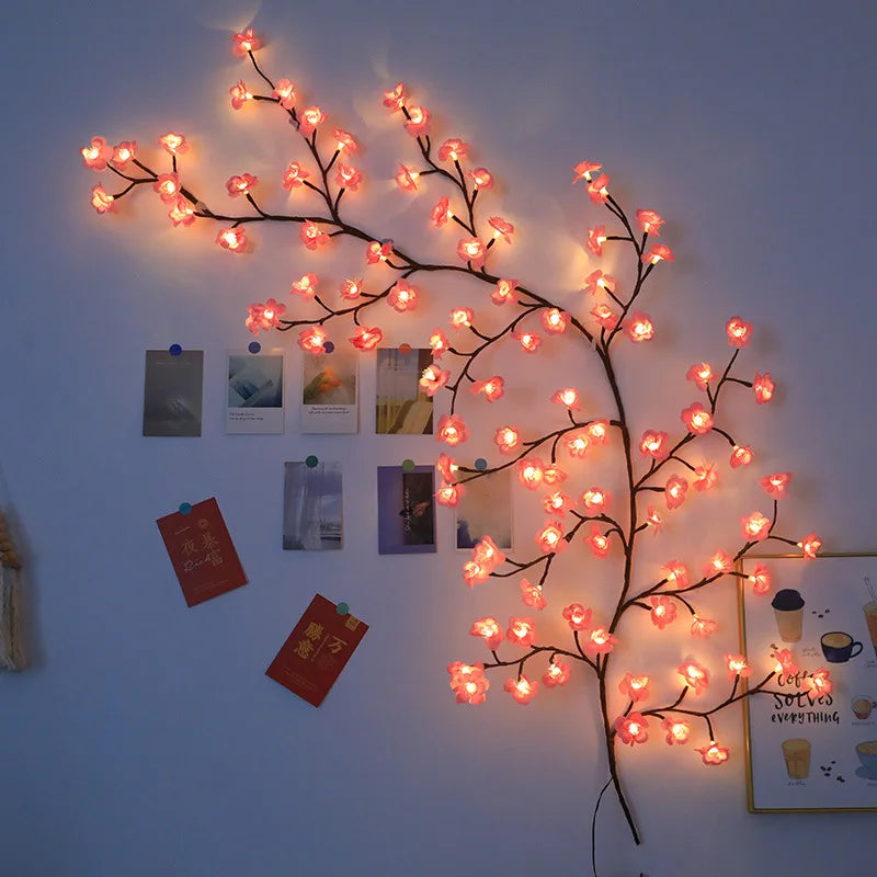 DIY Cherry Blossom Branch Lamp USB Powered Flower Branch Decoration Night Light Home Wall Cherry 8 Mode Magic Willow Vine Lamp