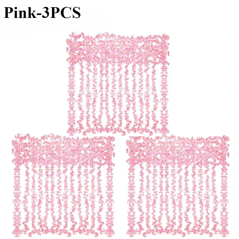 1-10PCS 180cm Artificial Cherry Blossom Garland Fake Flower Vine Wall Decoration Wedding Party Backdrop DIY Home Garden Decor