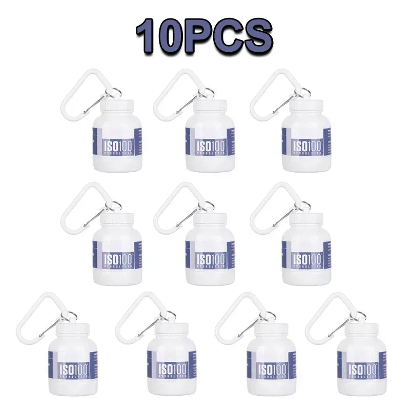 1-20Pcs Portable Protein Powder Bottle Mini Keychain Medicine Powder Container Carabiner Bucket One Cup for Gym Travel Outdoor