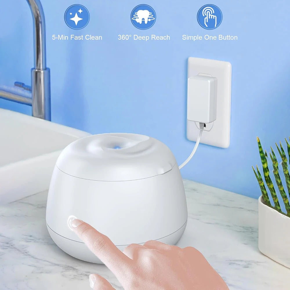 KUNPHY Ultrasonic Retainer Cleaner Machine 48kHz 200ML Dental Cleaning Pod with UV Deep Cleaning for Braces Night Guard Dentures