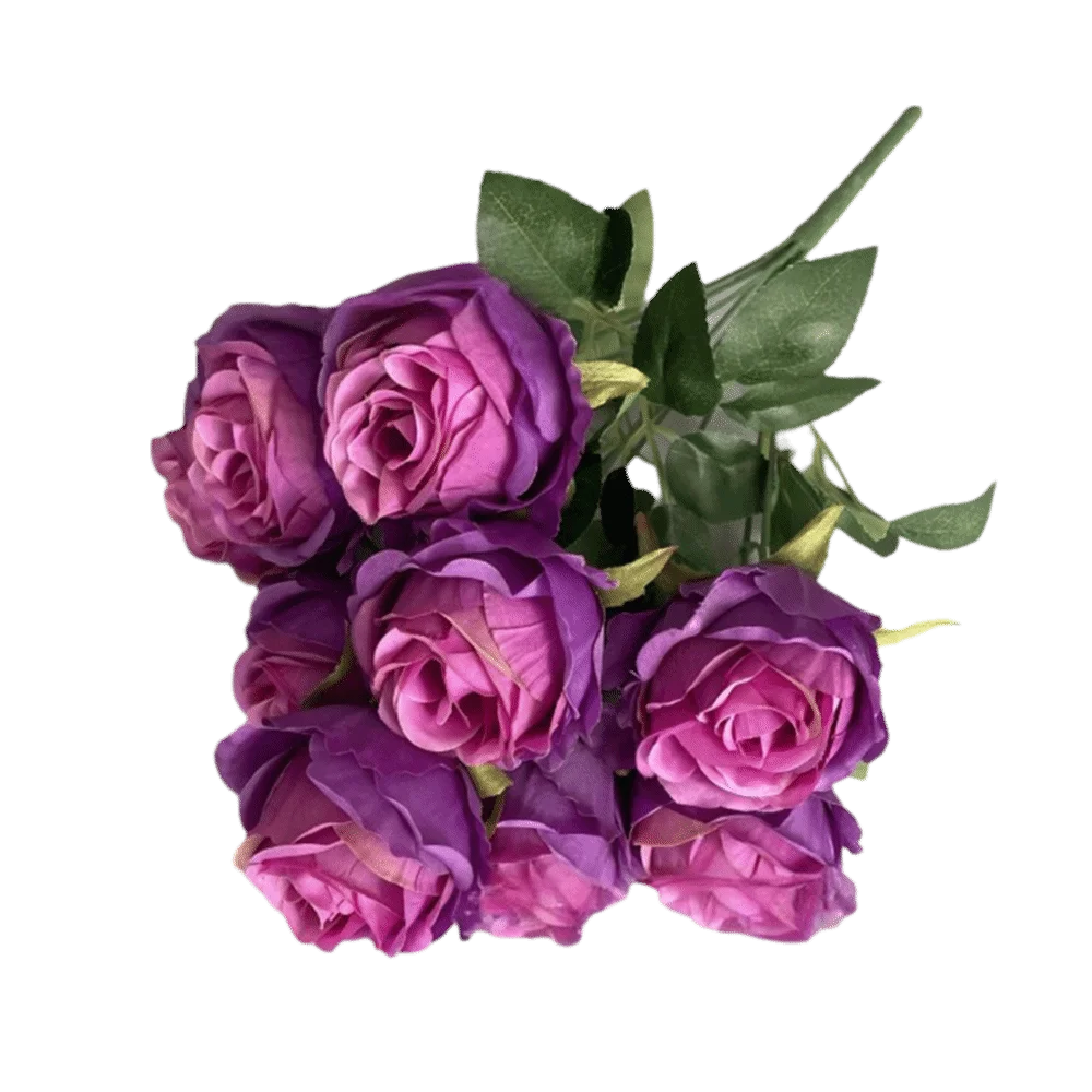 Multicolor Rose Artificial Flower 9 Heads Green Leaves Lifelike Flowers Desktop Ornament Photo Props Flower Bouquet Gift