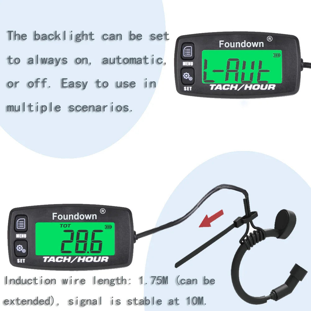 Small Engine Tachometer RPM Measurement Digital Hour Meter Monitoring Engine Hours for Ultralight Aircraft Chainsaw Motorcycle