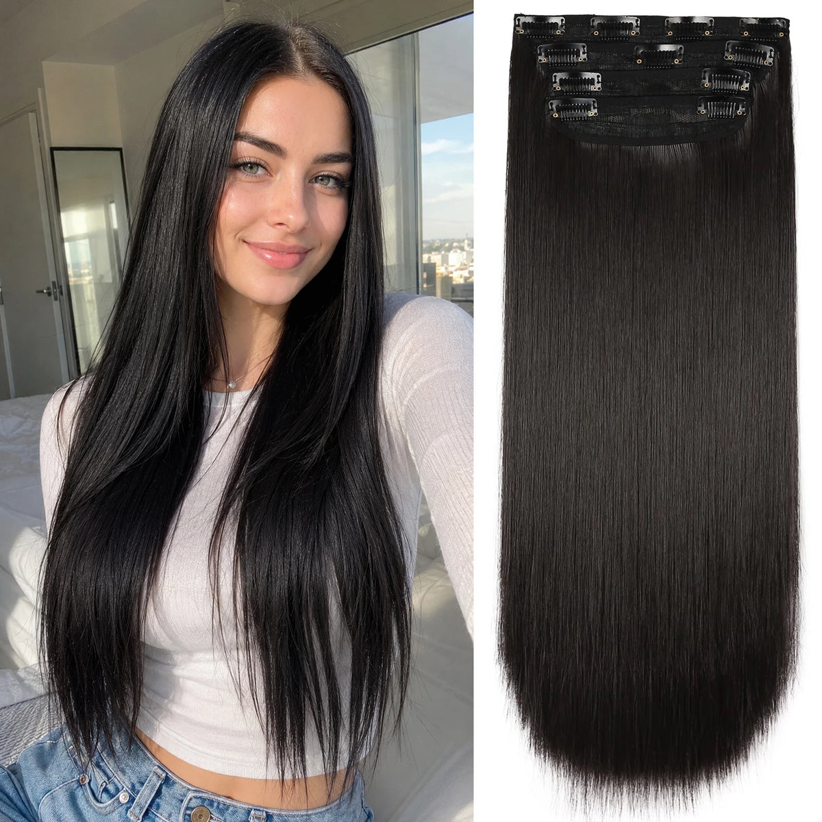 4Pcs/Set 20Inch Synthetic Hair Clip In Long Wavy Thick Hairpieces For Women Full Head Synthetic Hair Extensions Ombre Hairpieces