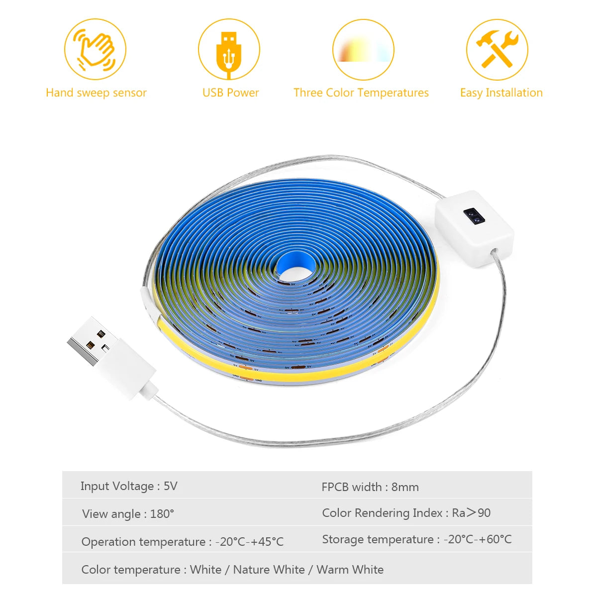 320 Leds/M 5V USB COB LED Strip Light with Hand Sweep Motion Sensor LED Tape Lamp Waterproof Kitchen Cabinet Lighting Ribbon