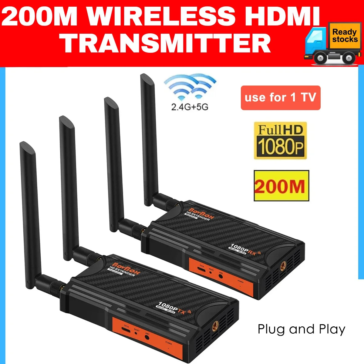 200m Wireless Extender 1 2 3 4 Screen Share 250m Wireless HDMI Video Transmitter and Receiver for STB Camera PS4 Laptop PC To TV