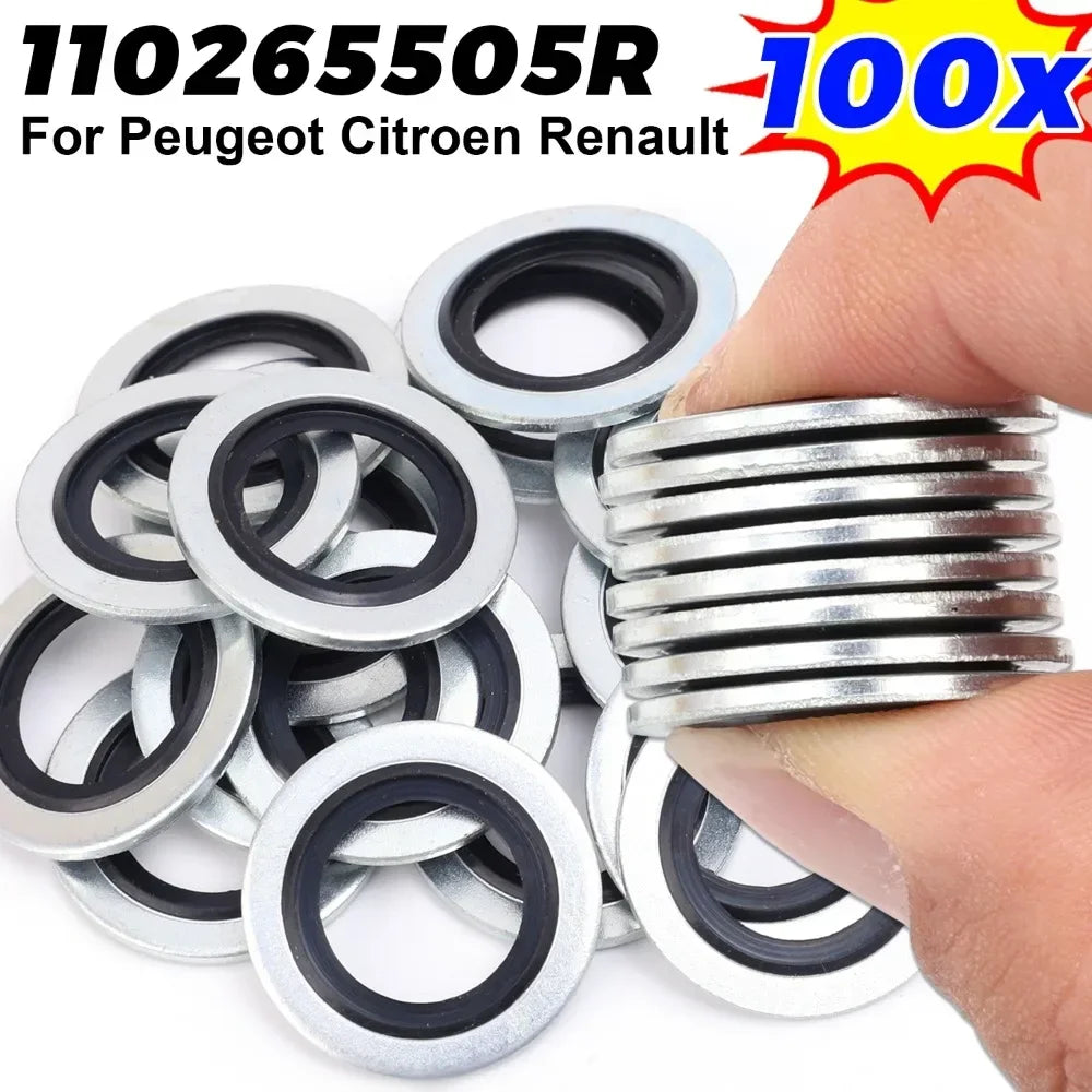 Car Oil Pan Drain Plug Aluminum Alloy Fluororubber Sealing Ring Gasket For Renault Bonded Seal Washer Car Accessories 110265505R
