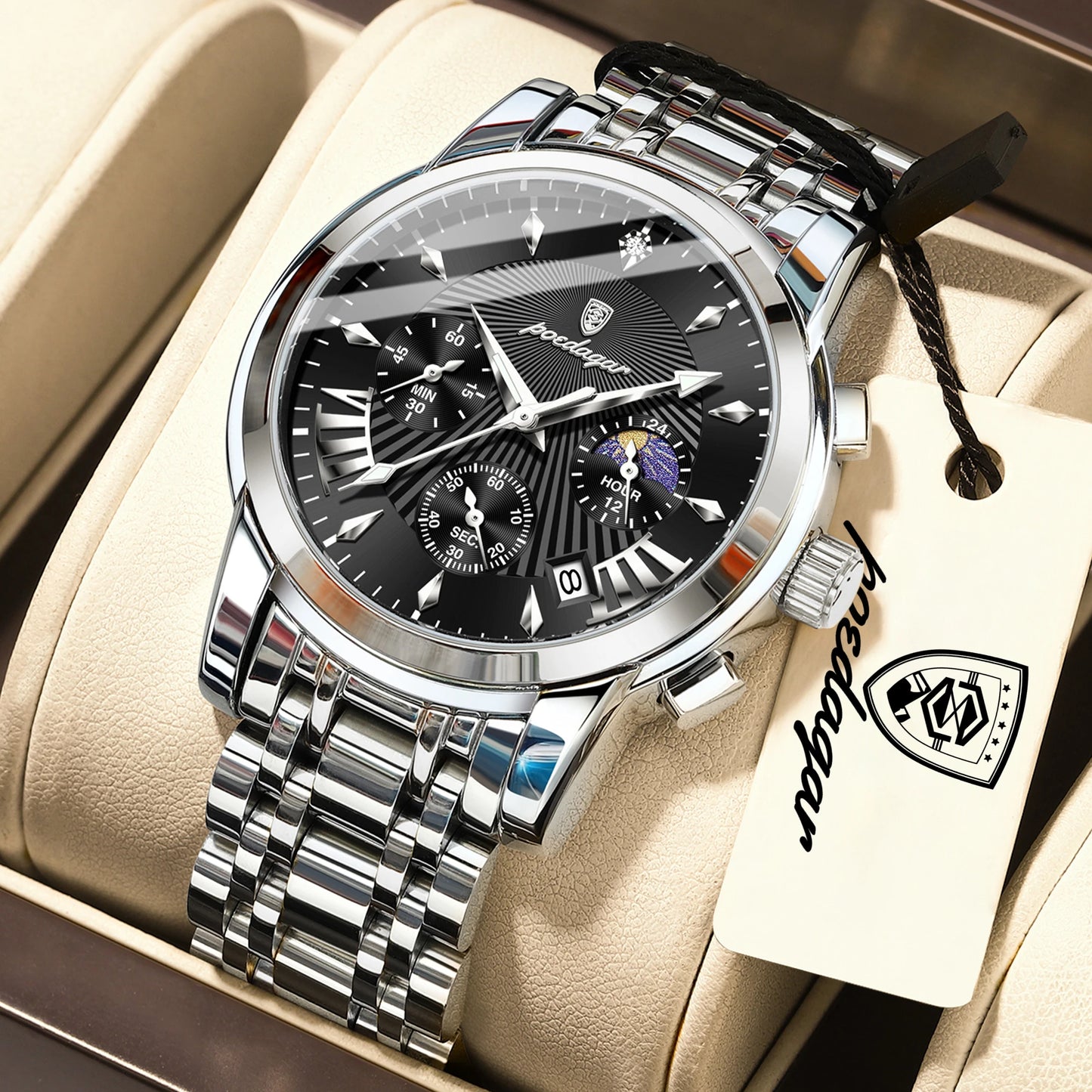 POEDAGAR Top Luxury Men Wristwatch Waterproof Luminous Date Chronograph Male Clock Stainless Steel Business Men's Quartz Watches