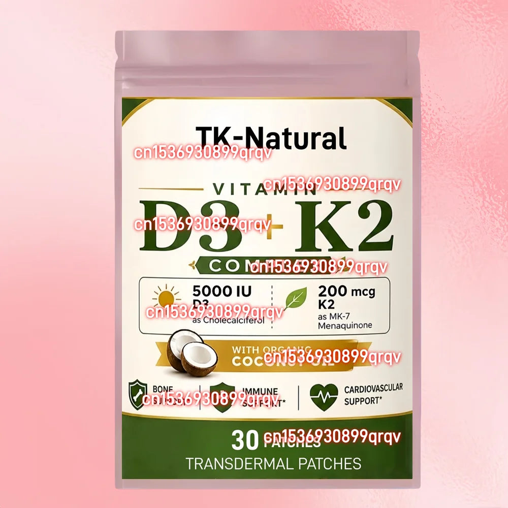 30 Patches Vitamin D3 + K2 Transdermal Patches with Organic High Absorption, Natural Bone & Heart Support
