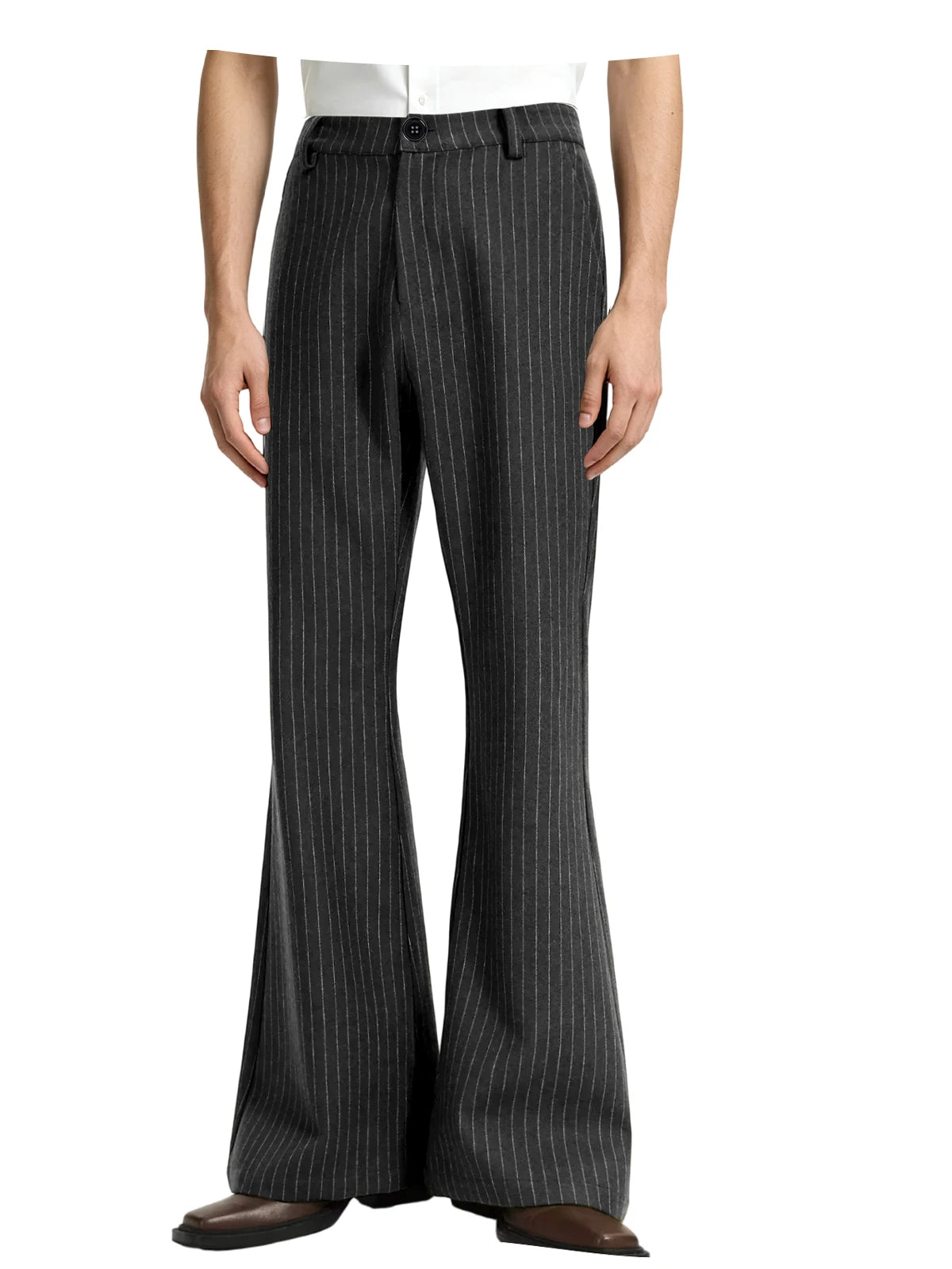 Men's Pinstripe Bell Bottom Pants High Waist Vintage Striped Flared Trousers 60s 70s Disco Outfits for Men Nightclub Party Dance